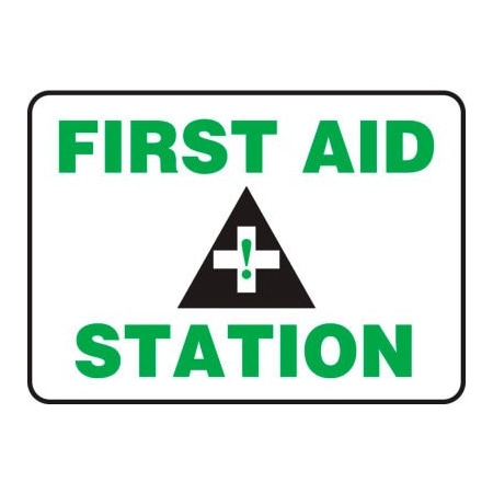 Accuform First Aid Station Sign, 14inW X 10inH, Plastic